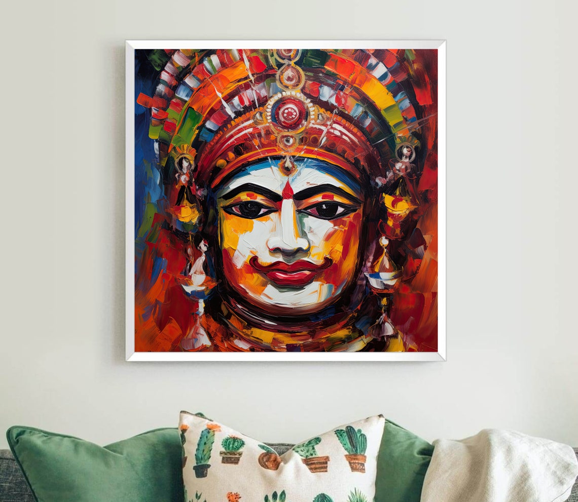 Kathakali Classical Dancer Portrait in Colourful Oil Style Poster - Image 5
