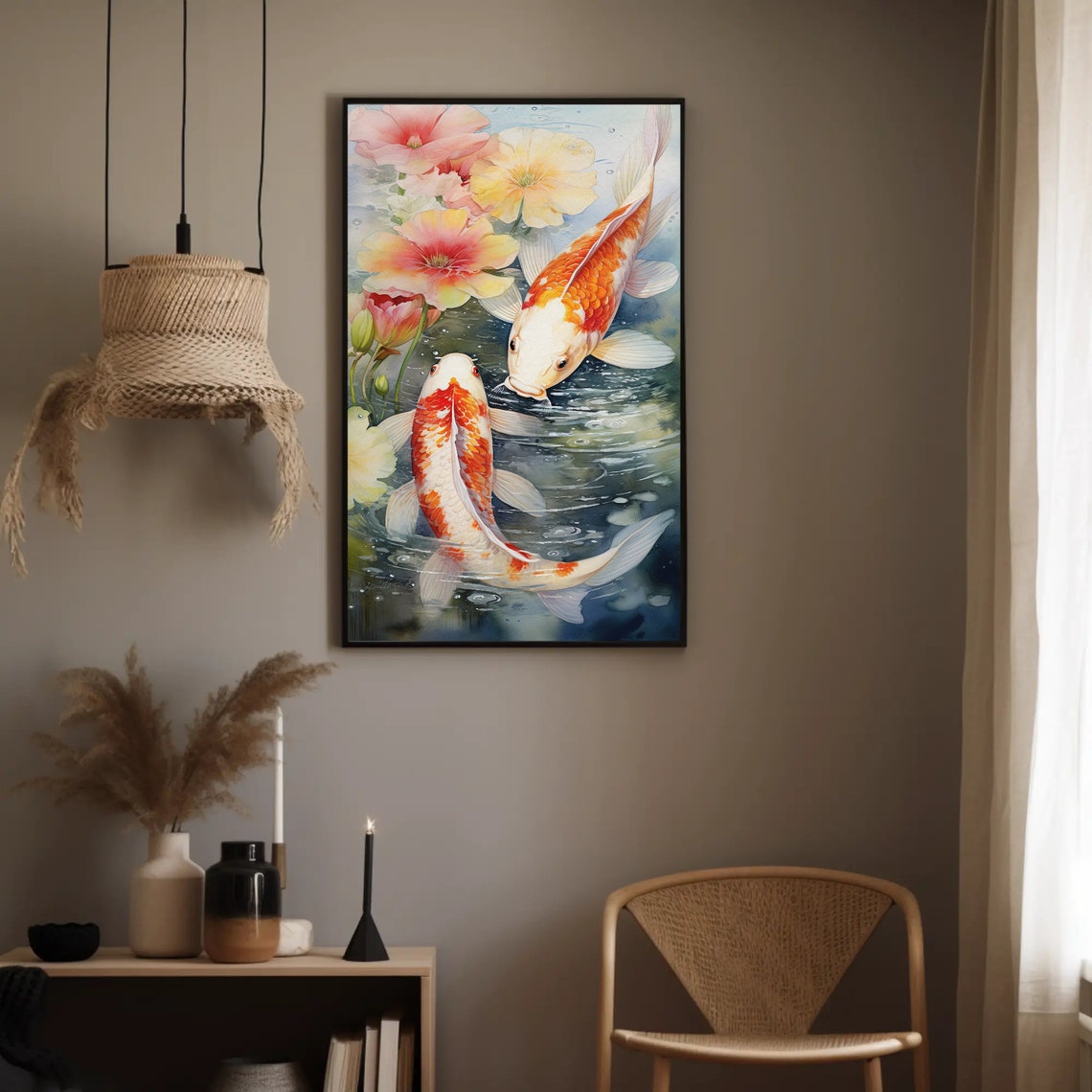 Koi Fish Large Decor Japanese Decor Print Koi Fish Print Housewarming Wedding Gift Framed Vertical Decor Ready To Hang - Image 2