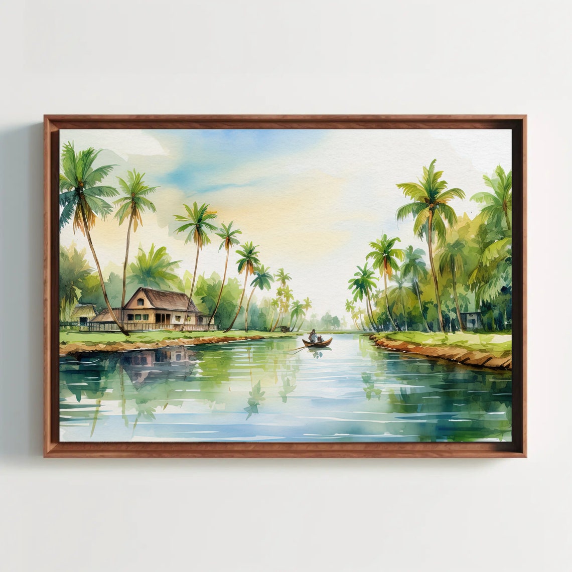 Kerala Backwaters Watercolor Palm Trees River India Landscape Poster - Image 5