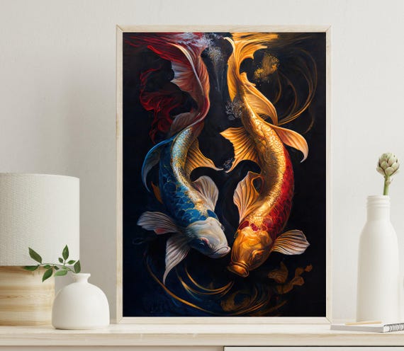 Koi Fish Painting Abstract Art Koi Fish Wall Decor Fish Paintings Koi Fish Print Modern Wall Art Koi Oil Painting
