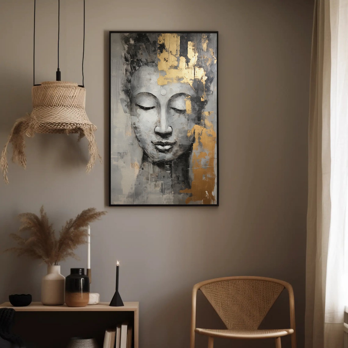 Buddha Portrait with Gold Leaf Abstract Spiritual Decor Print - Image 3