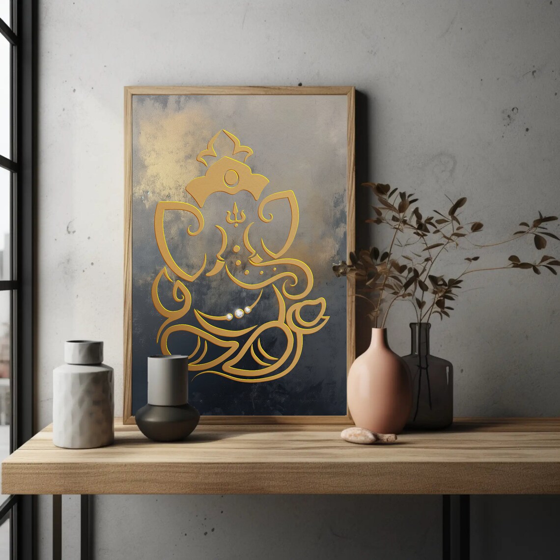 Golden Lord Ganesha Minimalist Line Art Spiritual Decor Poster - Image 2
