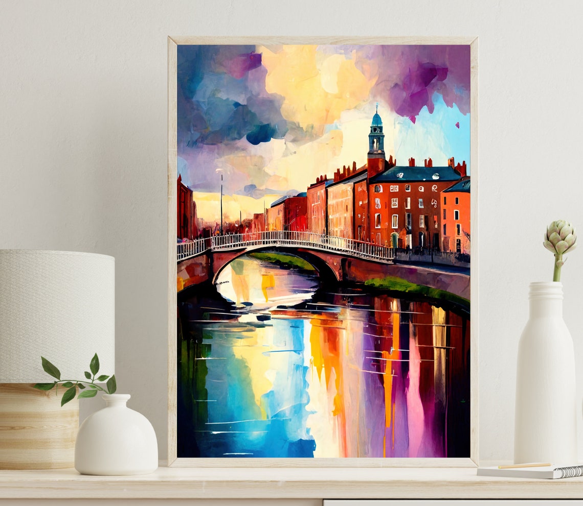 Dublin Ha'penny Bridge River Liffey Ireland Watercolor Travel Poster