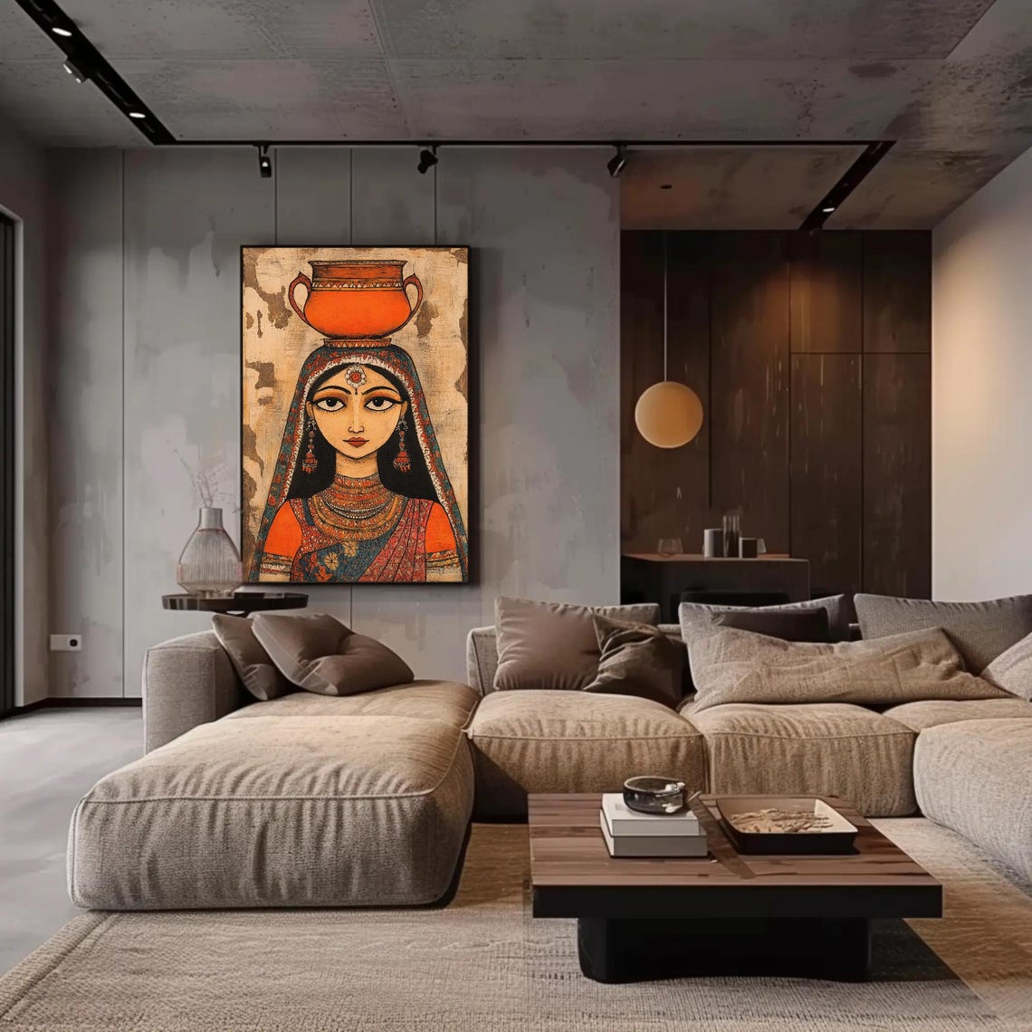Traditional Indian Woman With Clay Pot Print Indian Folk Art Style Painting Vibrant Wall Art For Living Room Or Bedroom Decor - Image 3