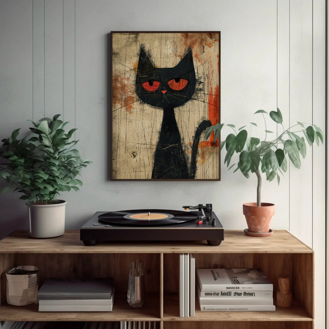Whimsical Black Cat Vintage Funny Wall Art Print - Image 4