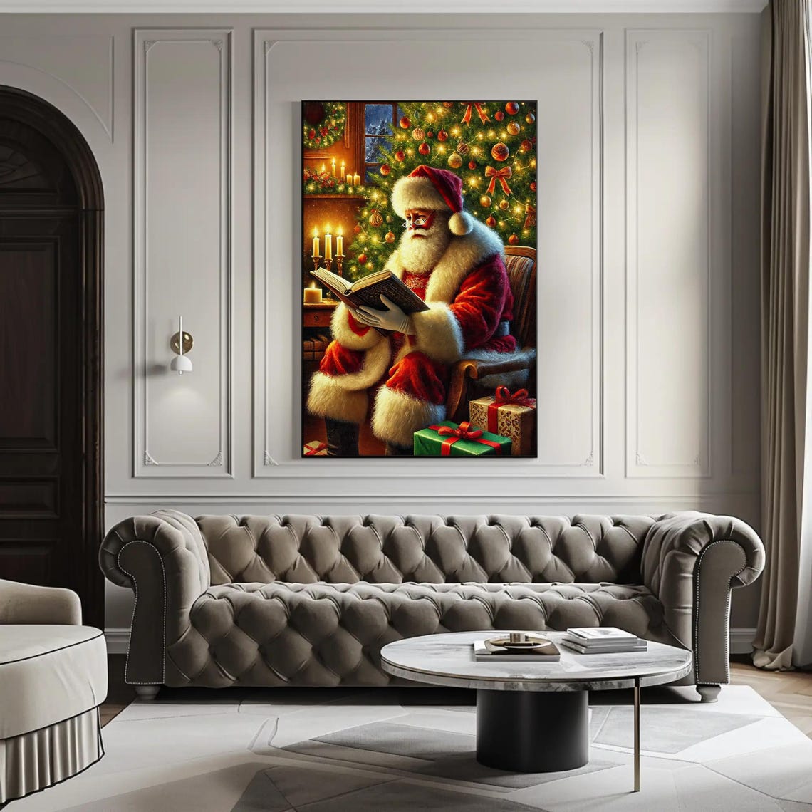Santa Claus Reading By The Christmas Tree In Firelight Glow Poster - Image 5