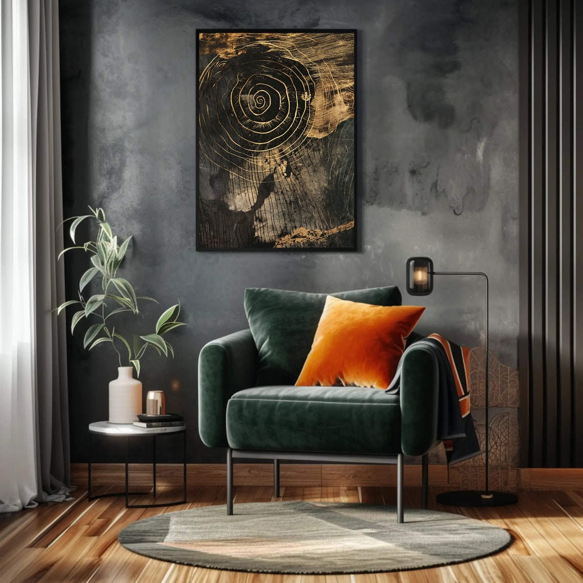 Bronze And Gold Wood Cut Pattern Wall Art Nordic Print Tree Ring Wall Art Rustic Print Farmhouse Wall Art Cottage Decor - Image 3