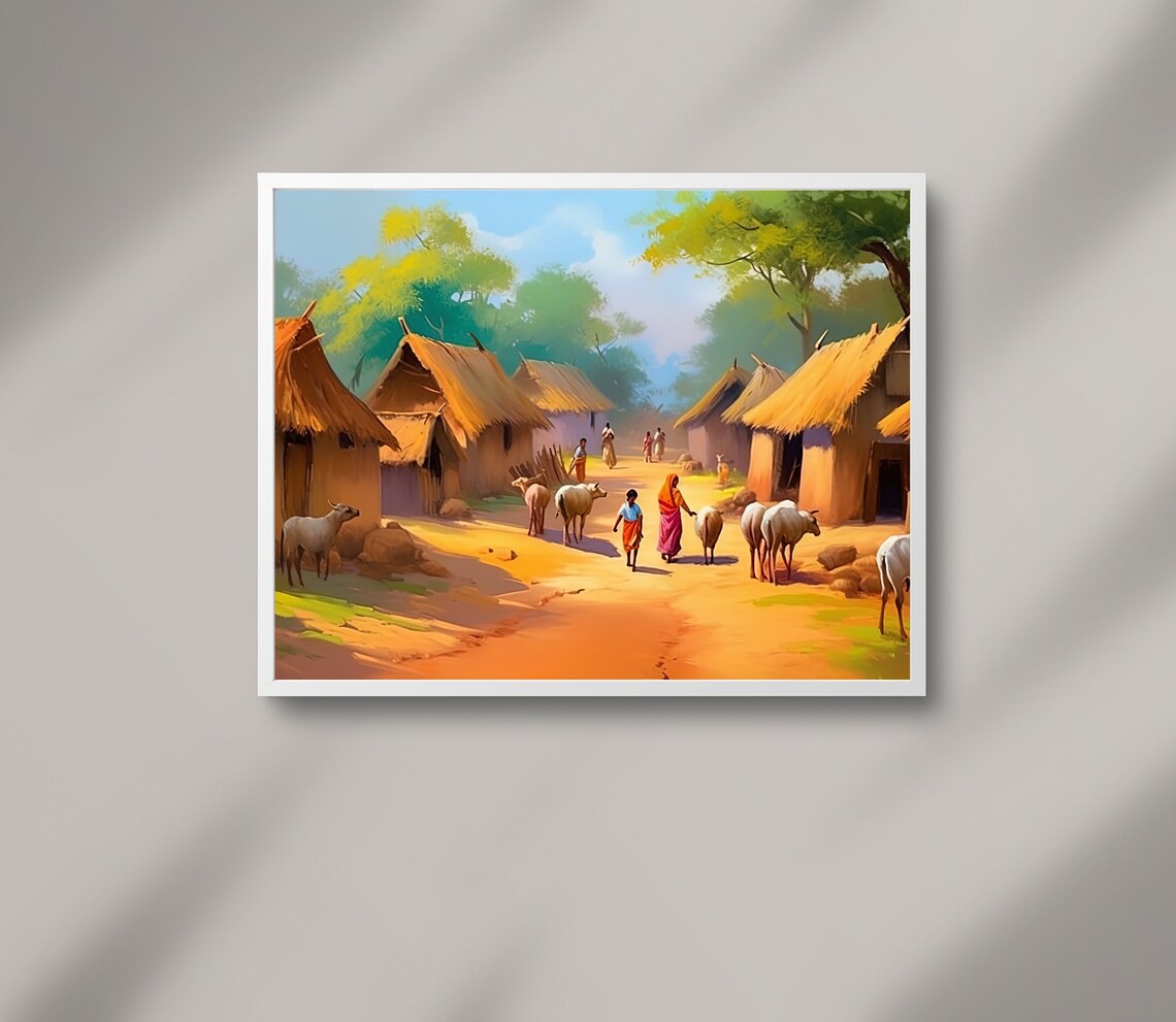 Indian Village Landscape, South Asian Art Print - Image 2