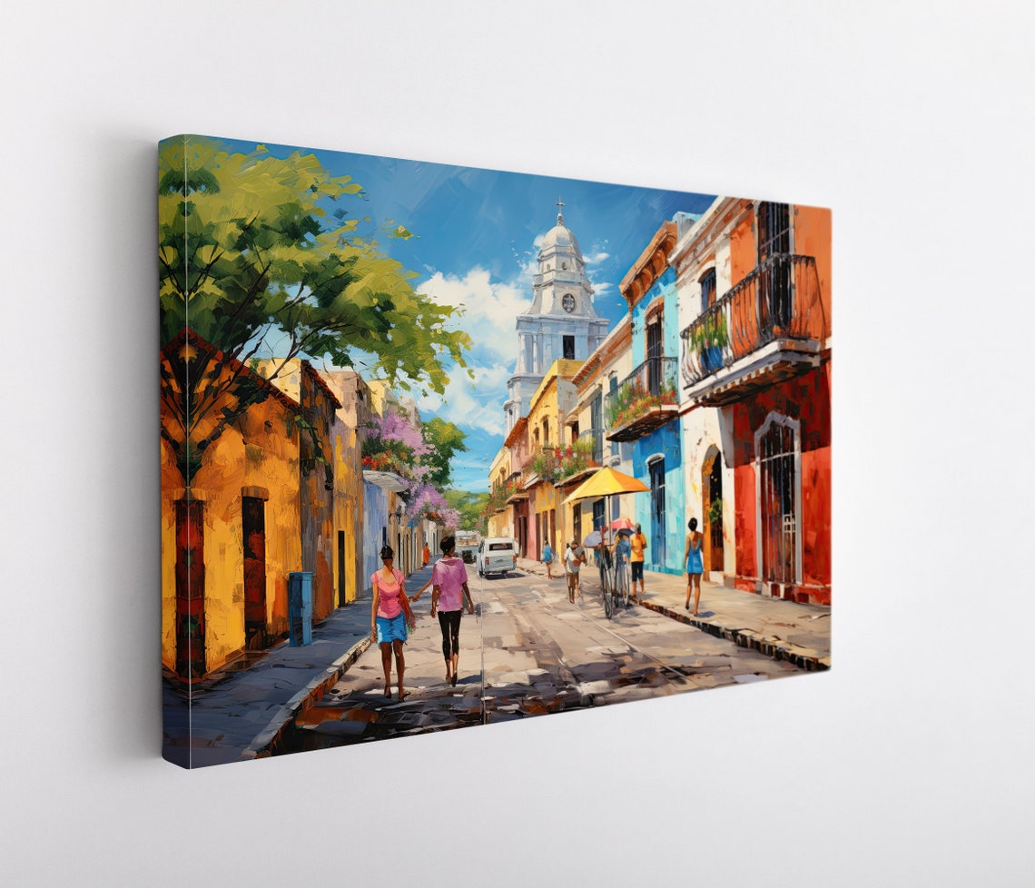 Merida Mexico Colonial Street With White Cathedral Art Poster - Image 4