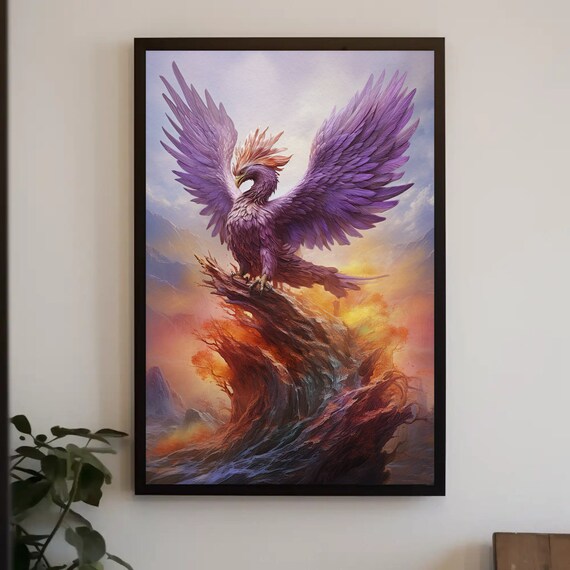 Amethyst Phoenix Rising From Ashes, Fantasy Art