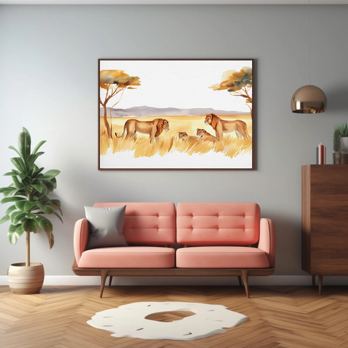 Lion Pride Resting on African Savanna Watercolor Wildlife Poster - Image 2