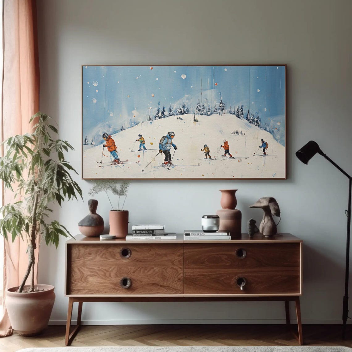 Skiers on a Snowy Mountain Slope Winter Sport Scene Art Poster - Image 4