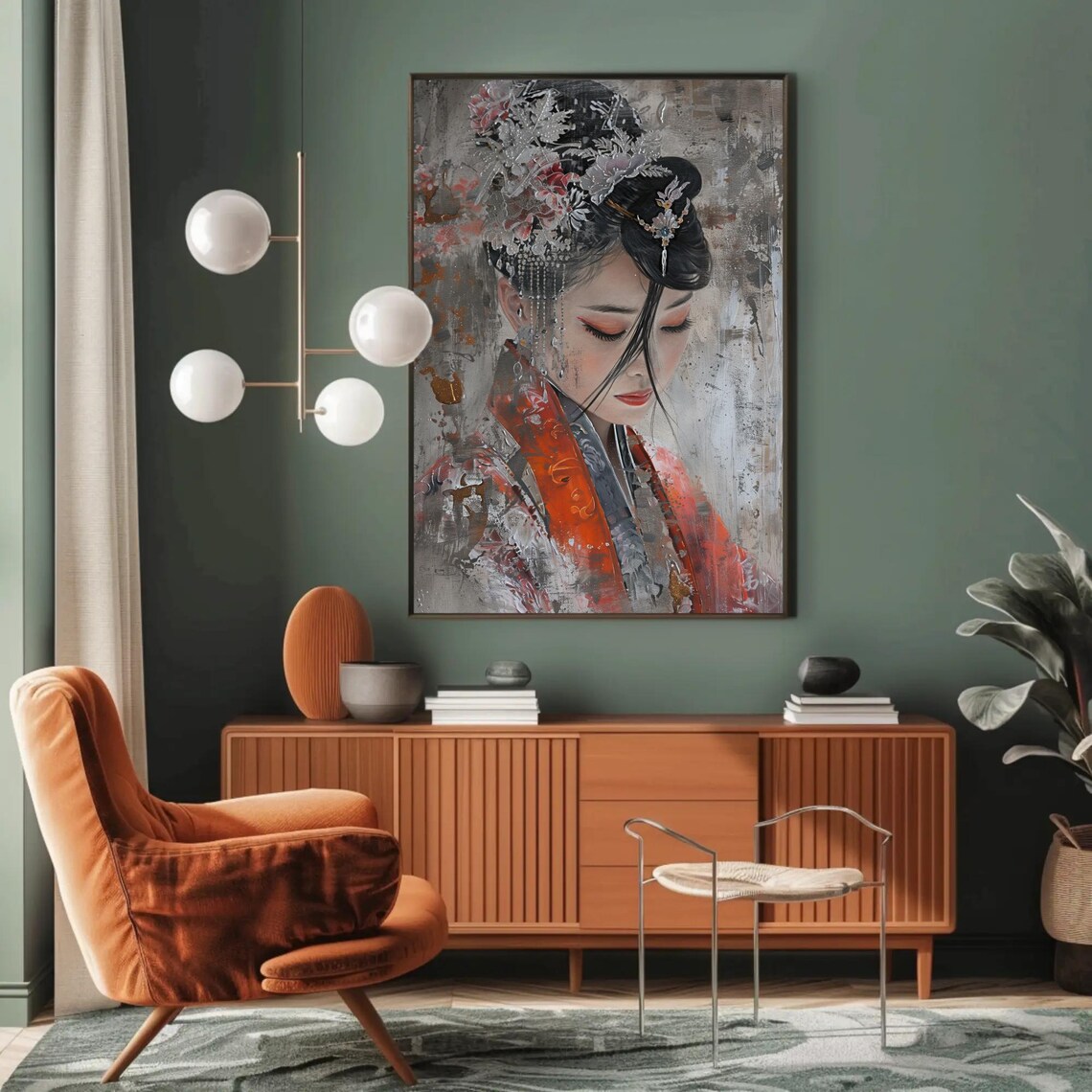 Chinese Woman Portrait With Floral Headdress Red Robe Poster - Image 3