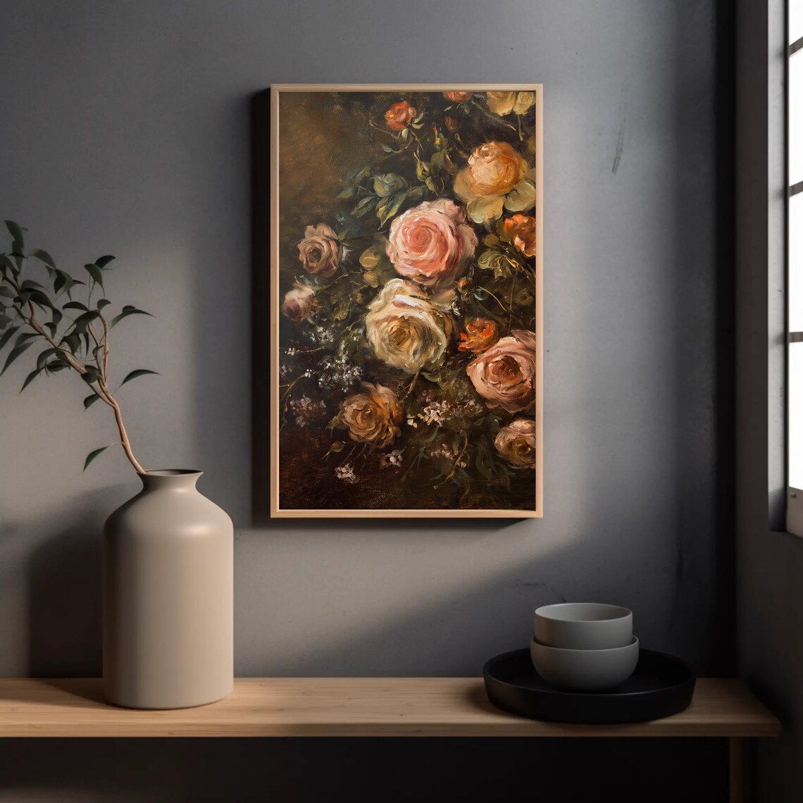 Antique Roses Oil Painting Dark Moody Floral Still Life Poster - Image 3
