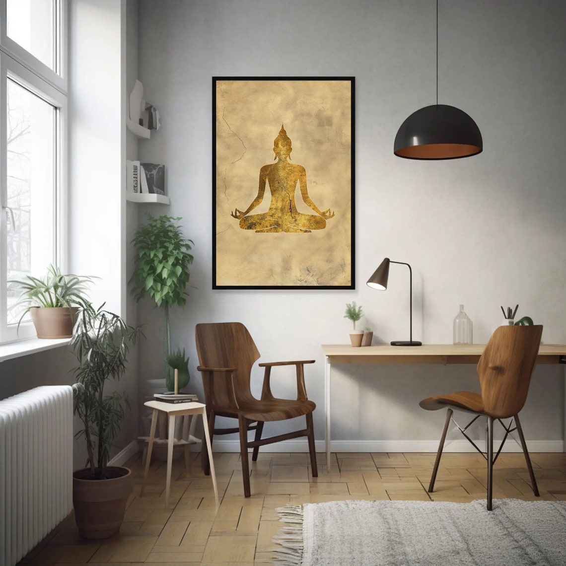 Gold Buddha Silhouette Meditating on Vintage Texture Wall Poster - Image 3