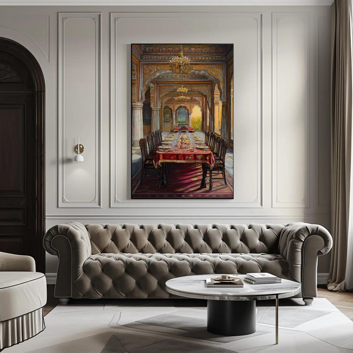 Majestic Indian Palace Banquet Hall with Long Feast Table Art Poster - Image 3