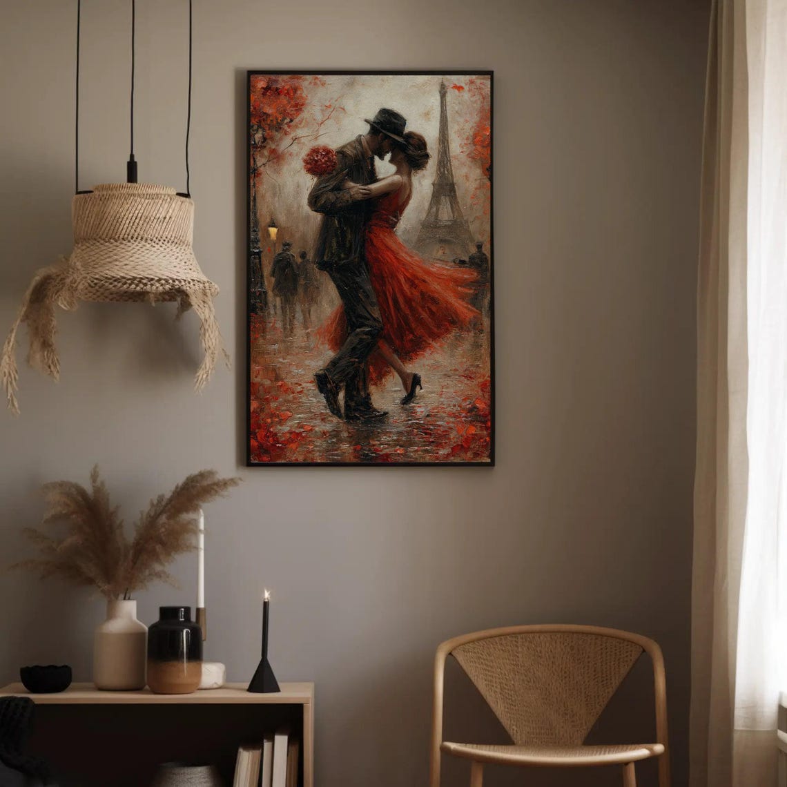 Paris Tango Couple Dancing Under Eiffel Tower Autumn Painting Poster - Image 5