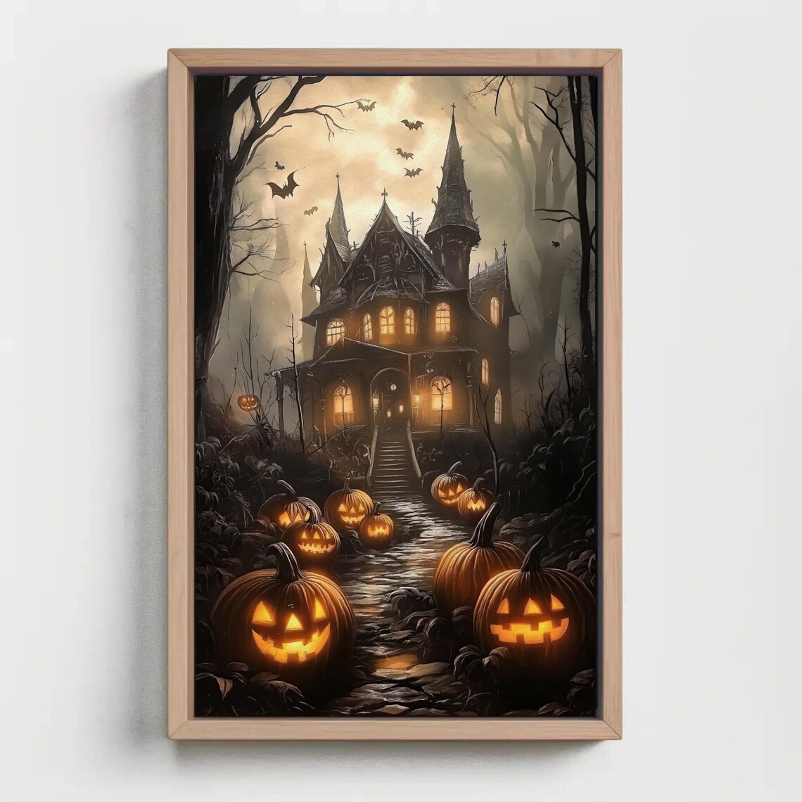 Haunted House Jack O Lantern Path Circling Bats Spooky Halloween Poster - Image 4