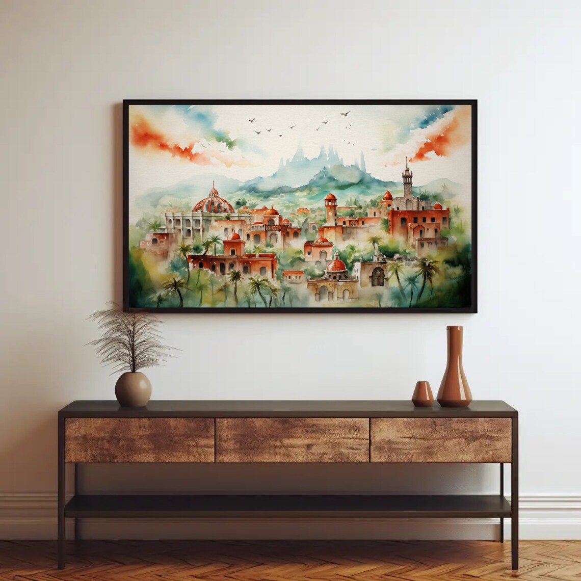 Colorful Mexican Colonial City Watercolor Architecture Poster - Image 2