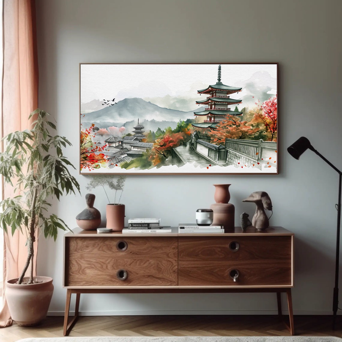 Temples Of Kyoto Wall Art Japan Large Print Japanese Home Decor Watercolor Painting Kyoto City Poster Framed Ready To Hang - Image 5