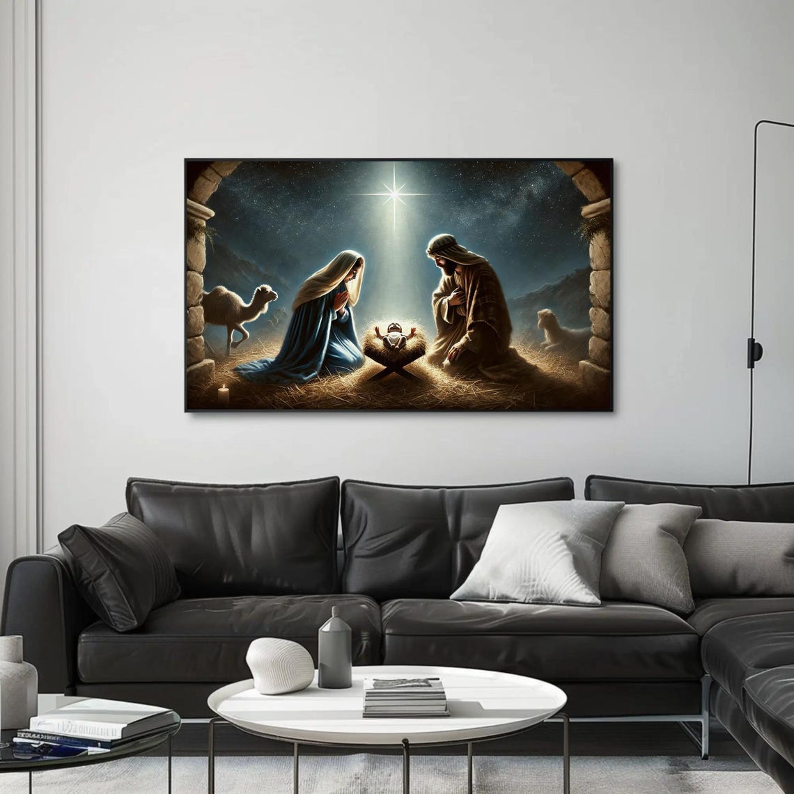Nativity Scene Holy Family Under The Bethlehem Star Night Poster - Image 4