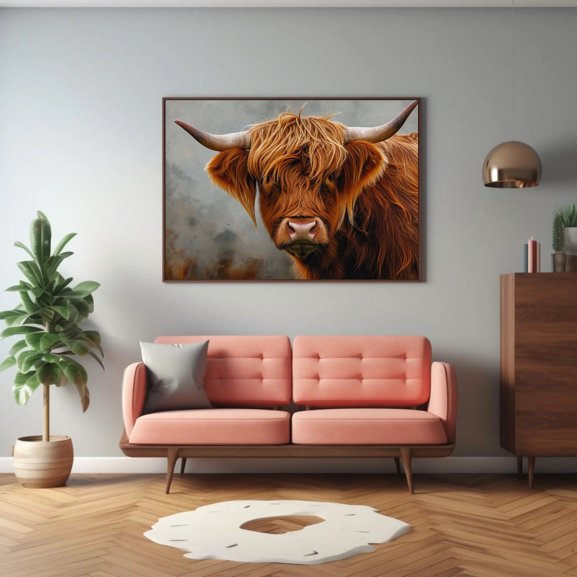 Highland Cow Close-Up Portrait Rustic Farmhouse Decor Wall Art - Image 3