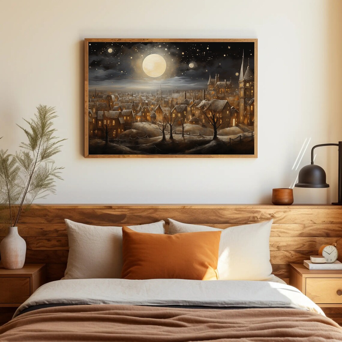 Christmas Eve Moonlit Town Panorama Winter Night Holiday Art Poster - Image 4