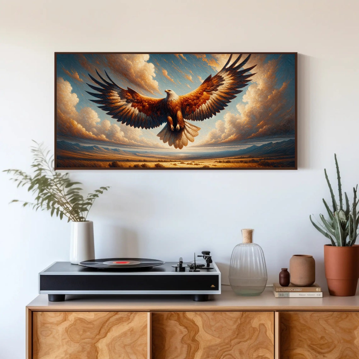 Majestic Eagle Soaring Over Golden Plains Wildlife Art Poster - Image 4