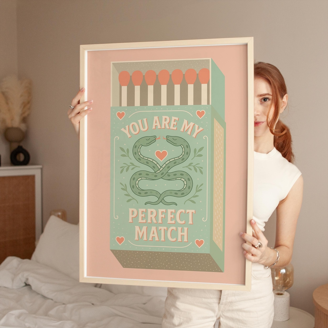 You Are My Perfect Match Serpent Heart Retro Matchbox Love Art Poster