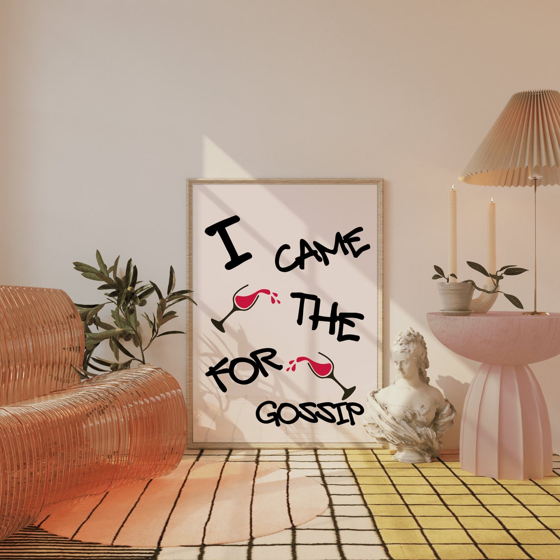 I Came for the Gossip Red Wine Glasses Quote Funny Kitchen Wall Art - Image 3