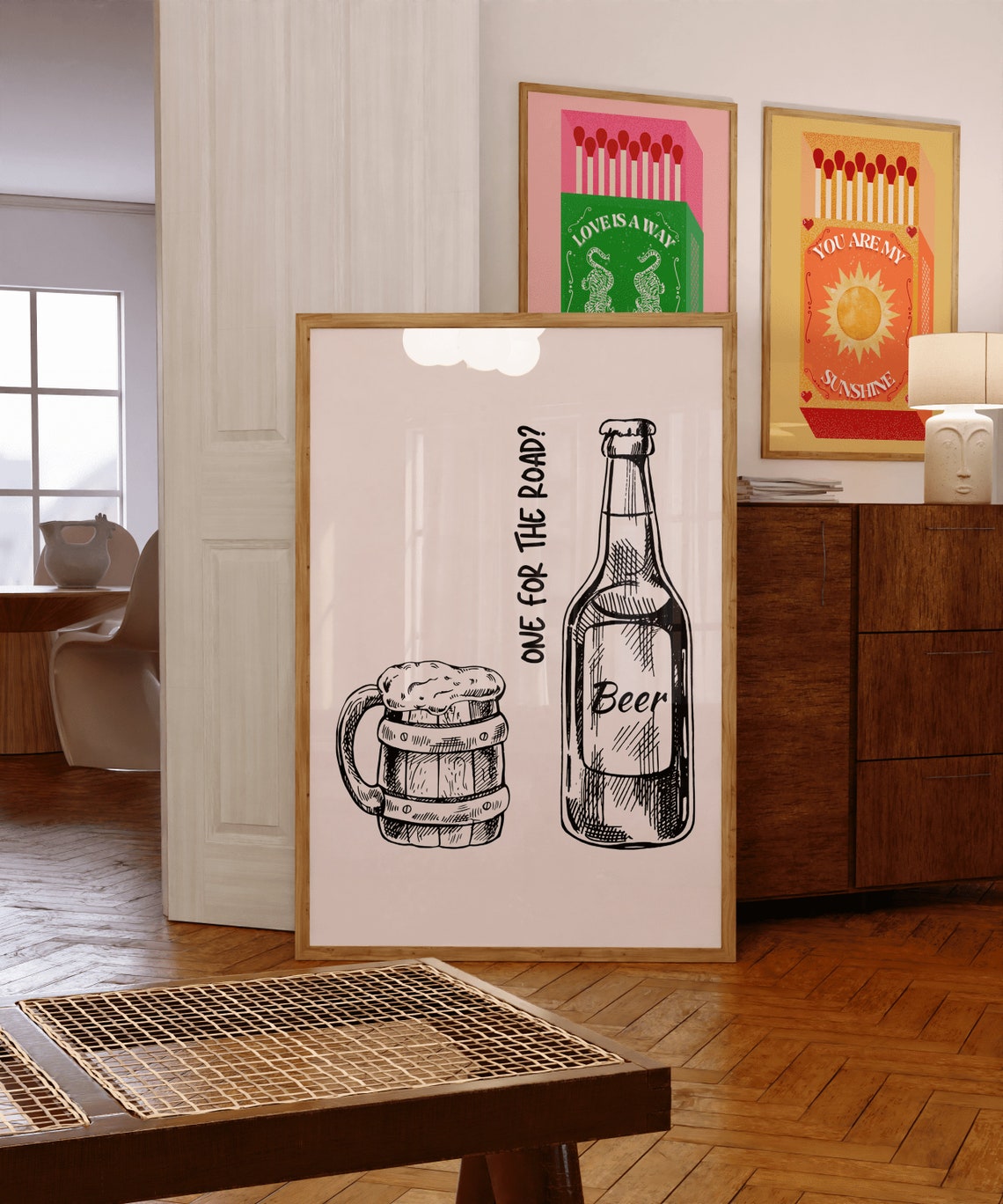 One for the Road Beer Mug Bottle Line Art Funny Bar Quote Poster - Image 5