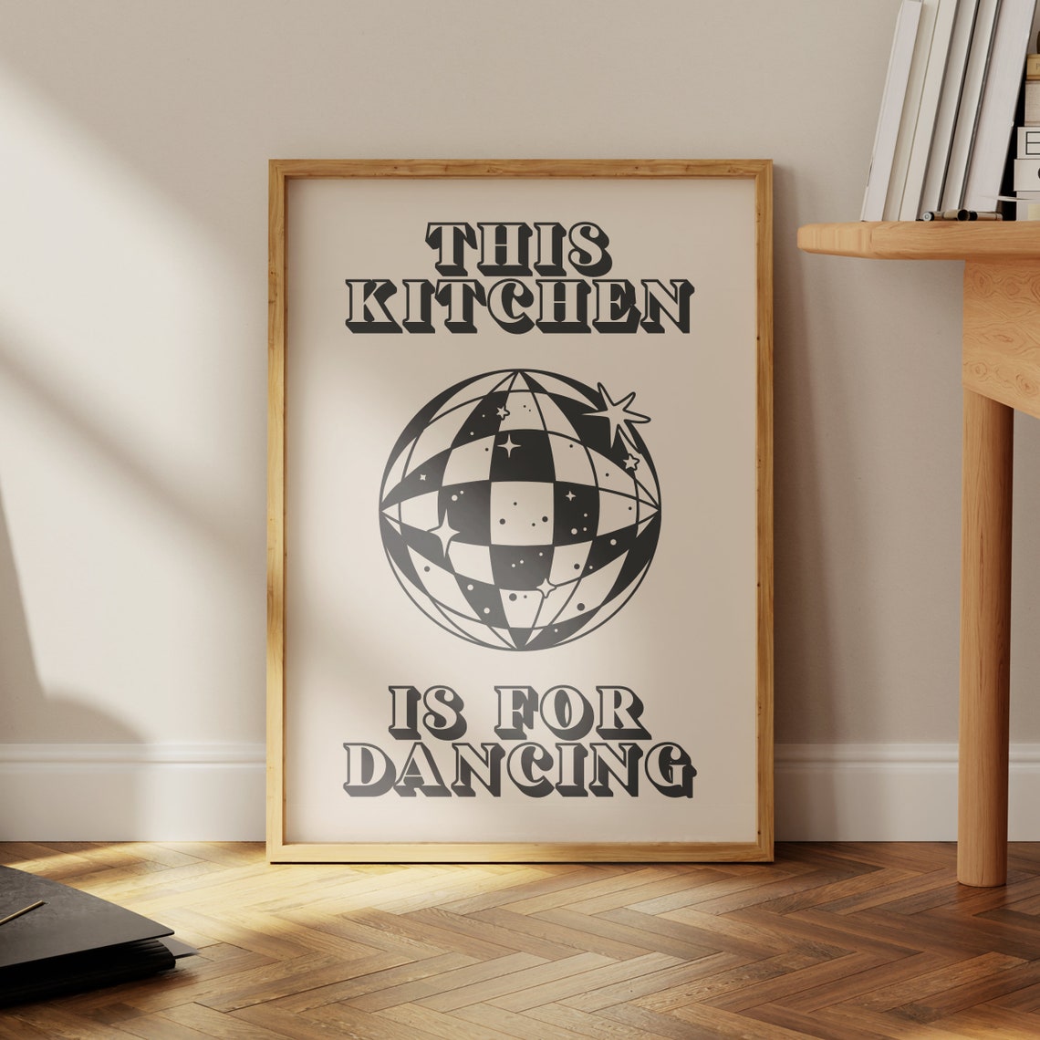 This Kitchen Is for Dancing Disco Ball Retro Typography Poster - Image 4