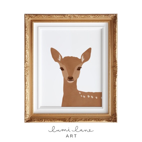 Cute Fawn Baby Deer Portrait Minimal Nursery Illustration Poster