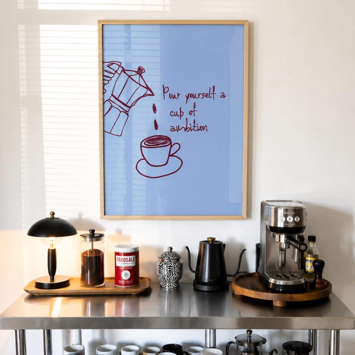 Mi Casa Su Casa Red Script Blue Dotted Border Welcome Wall Art