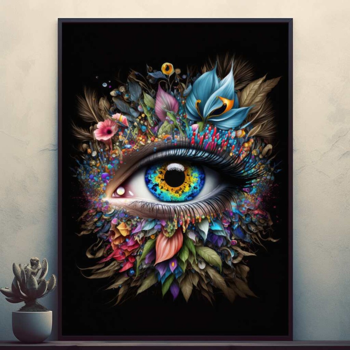 Surreal Human Eye Surrounded by Blooming Flowers Fine Art Poster