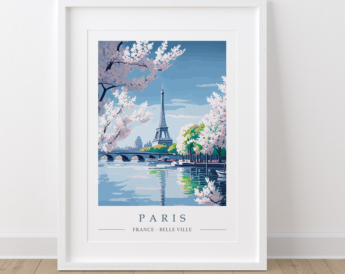 Paris France Spring Cherry Blossoms by the Eiffel Tower Poster