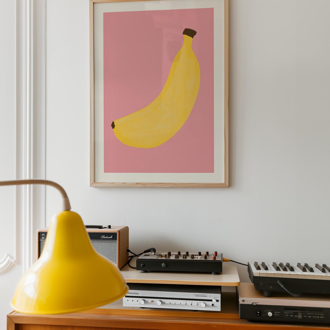Minimalist Yellow Banana on a Soft Pink Background Modern Art Print - Image 6