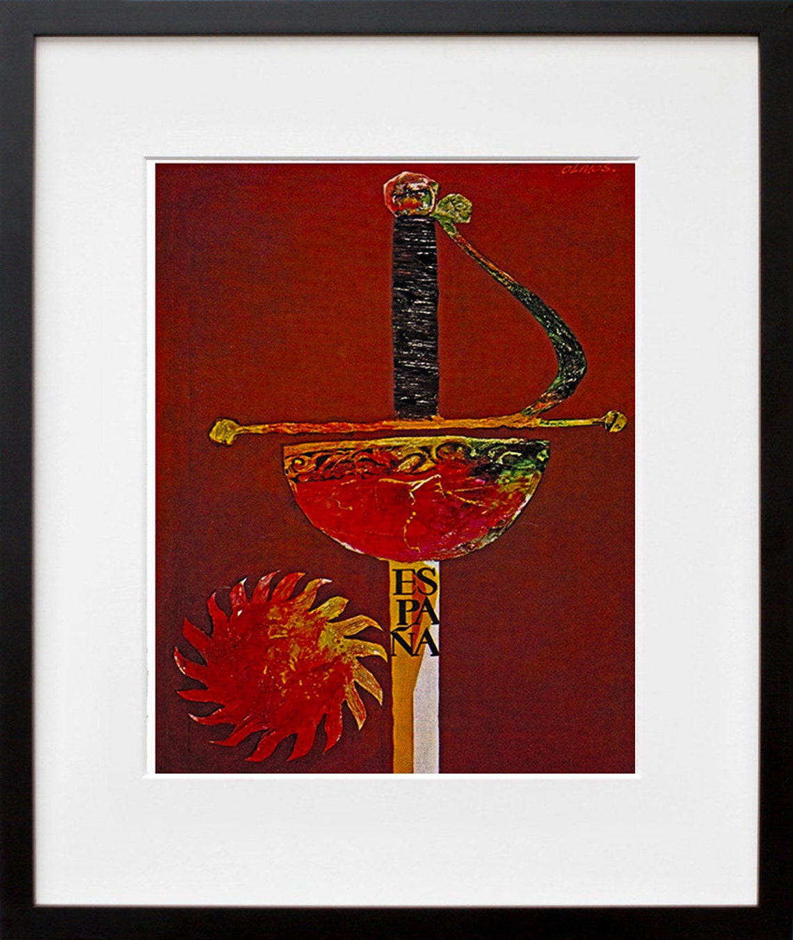 Espana Red Rapier Sword Sun Emblem Abstract Spanish Art Poster