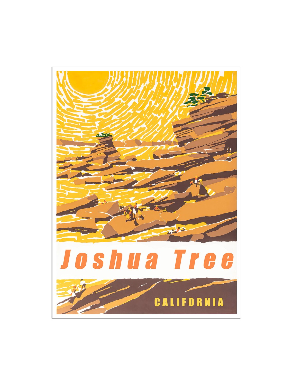 Joshua Tree California Desert Rocks Golden Sun Vintage Travel Poster