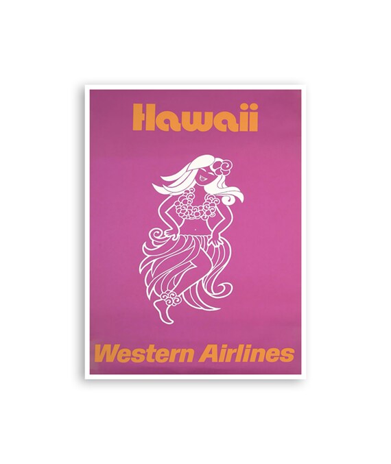 Hawaii Travel Poster Hawaiian Art Western Airlines Print Xr4187a