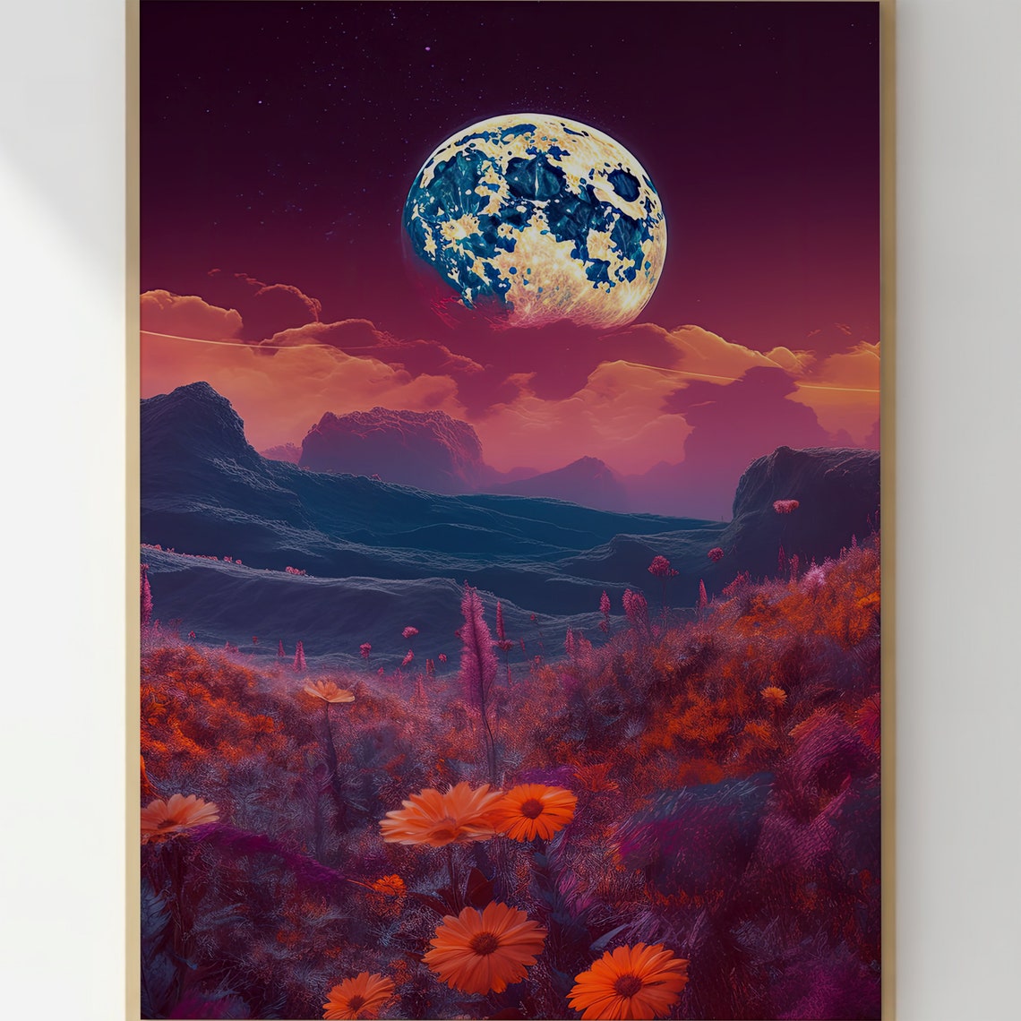 Retro Futurism Universe Space Moon Flowers Surreal Sci Fi Poster - Image 3