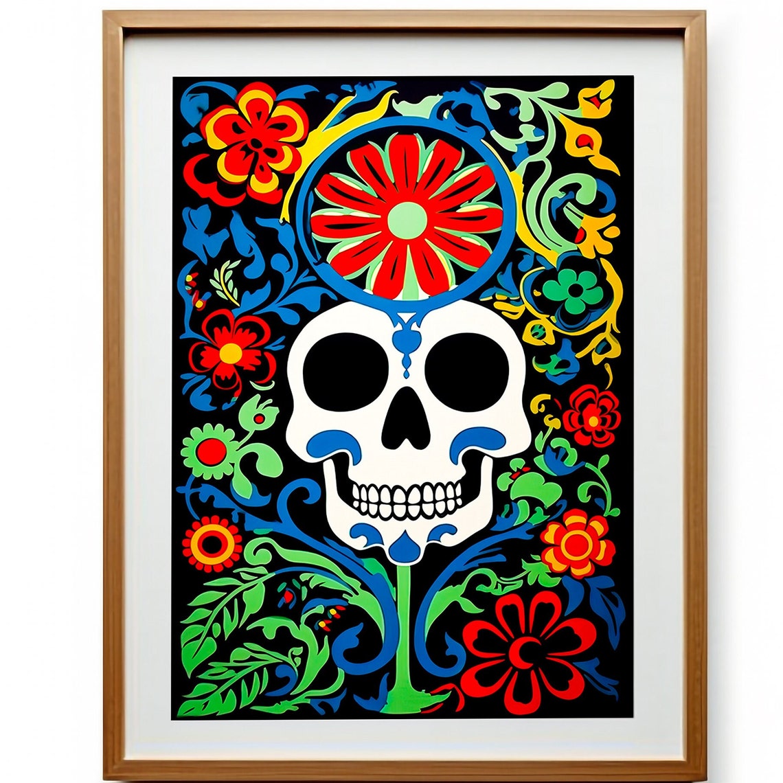 Colorful Sugar Skull with Flowers Day of the Dead Gothic Poster - Image 3