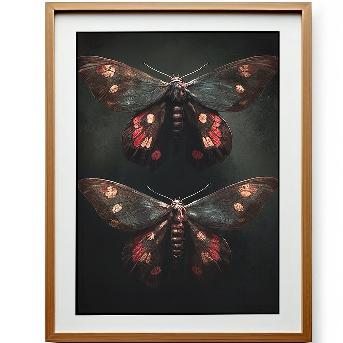Gothic Dark Moth Poster with Two Spotted Moths on a Black Background - Image 3