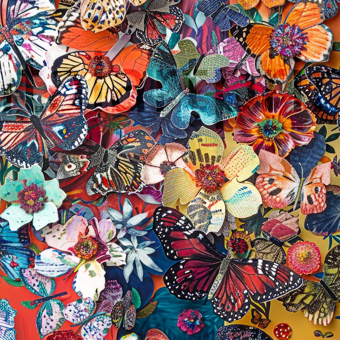 Maximalist Butterfly Collage Vibrant Colorful Insect Wall Art - Image 3