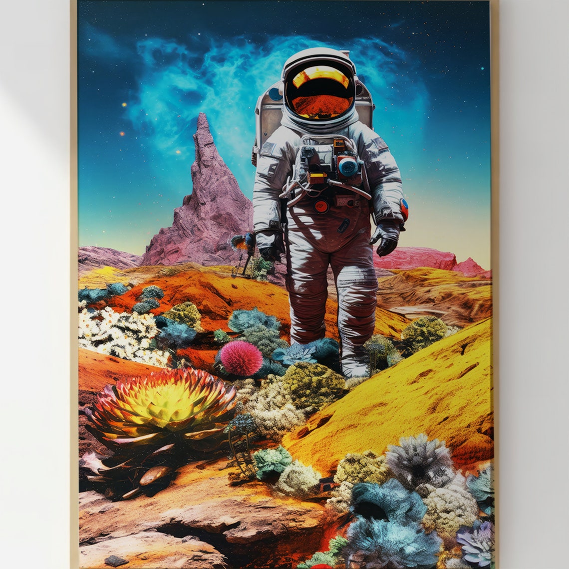 Astronaut Alien Planet Wildflowers Surreal Space Landscape Poster - Image 3