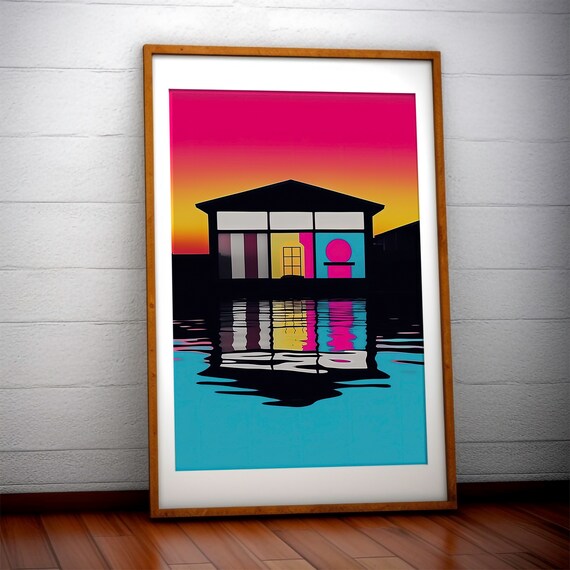 Modern Geometric Beach House Sunset Reflection Minimalist Art Print