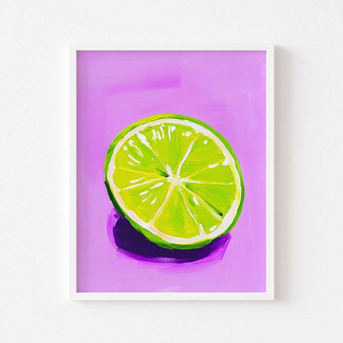 Pop Art Lime Poster Colorful Fruit Illustration On A Purple Background Modern Pastel Kitchen Decor Vitamin Packed Wall Art