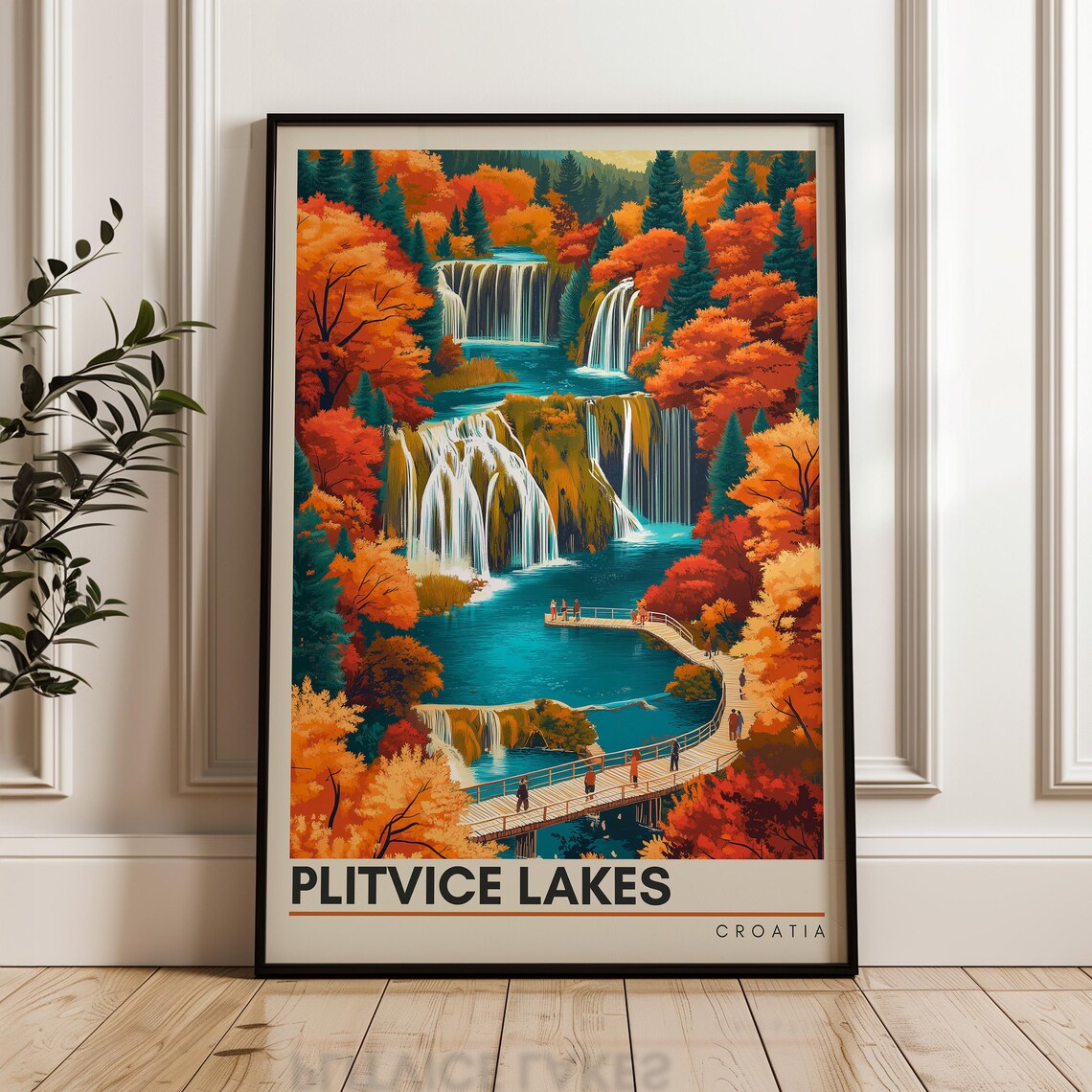 Plitvice Lakes Croatia Autumn Waterfalls Wooden Boardwalk Poster