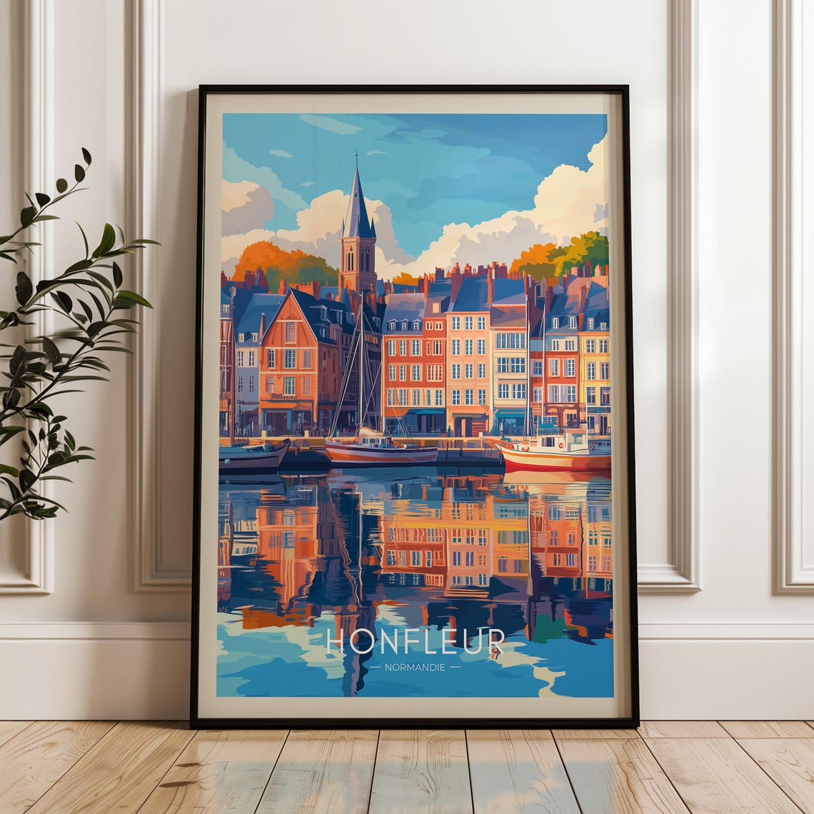 Honfleur Normandy Sunset Harbor Reflection Travel Art Poster
