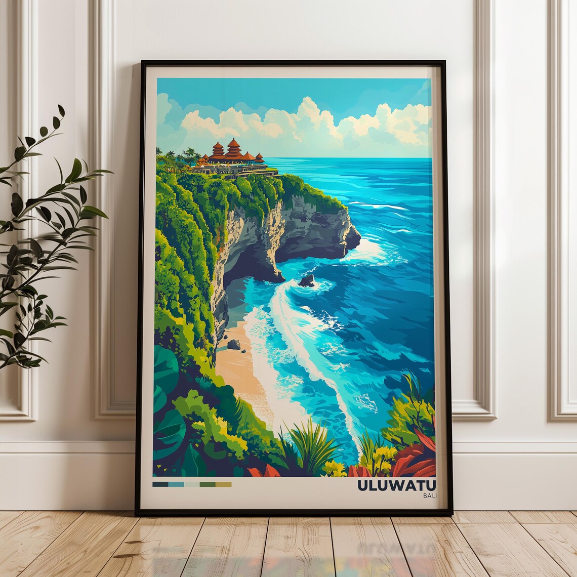 Uluwatu Bali Clifftop Temple Turquoise Ocean Waves Surf Travel Poster